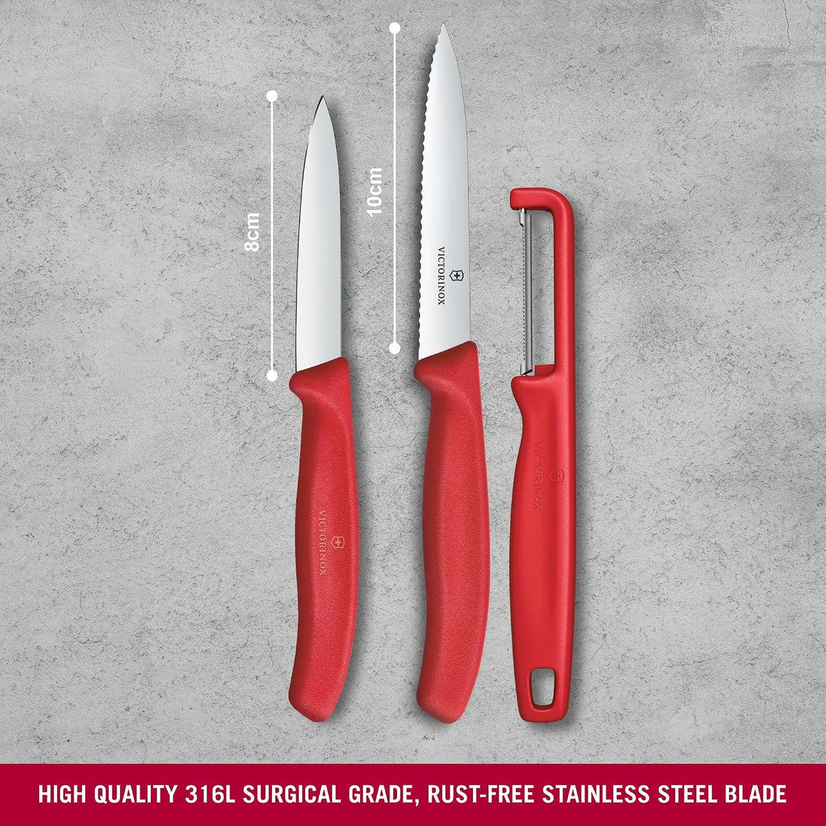 Victorinox Swiss Classic Paring Knife Set With I Peeler 3 Pcs (Red)