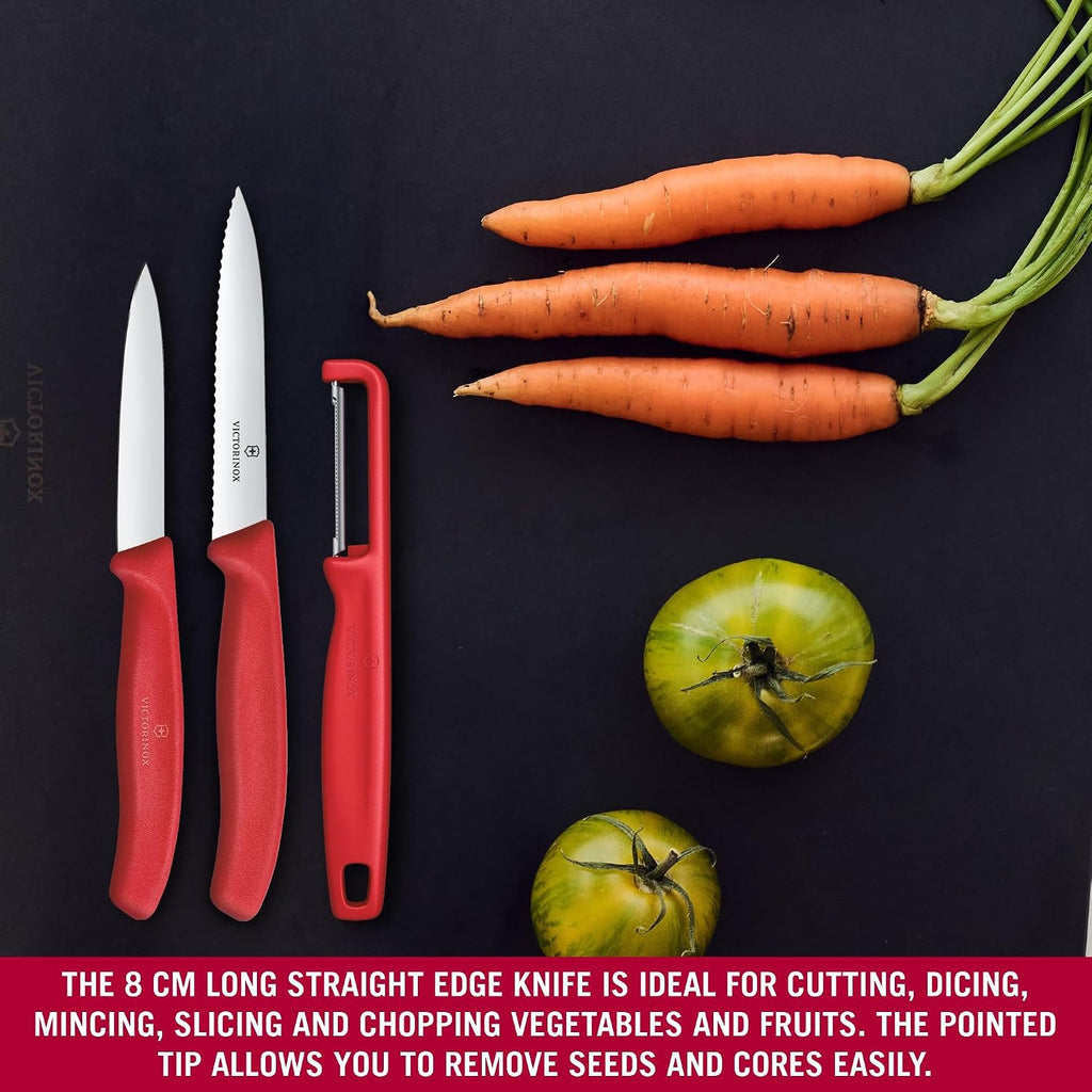 Victorinox Swiss Classic Paring Knife Set With I Peeler 3 Pcs (Red)