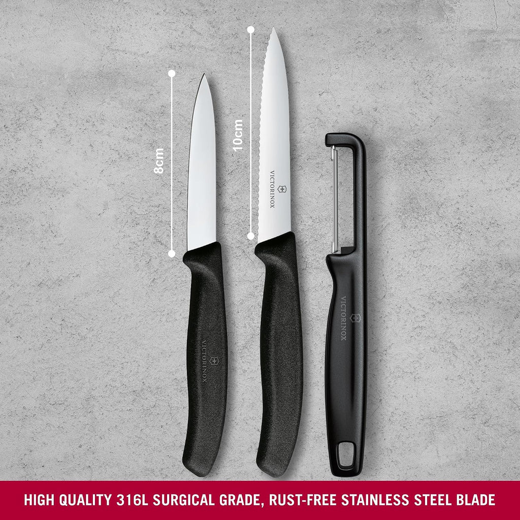 Victorinox Swiss Classic Paring Knife Set With I Peeler 3 Pcs (Black)