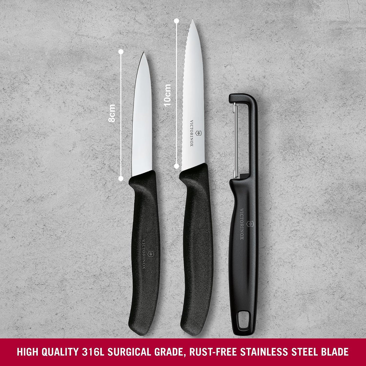 Victorinox Swiss Classic Paring Knife Set With I Peeler 3 Pcs (Black)