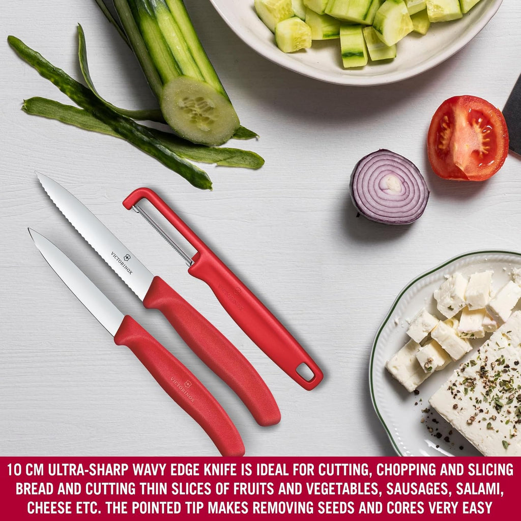 Victorinox Swiss Classic Paring Knife Set With I Peeler 3 Pcs (Red)