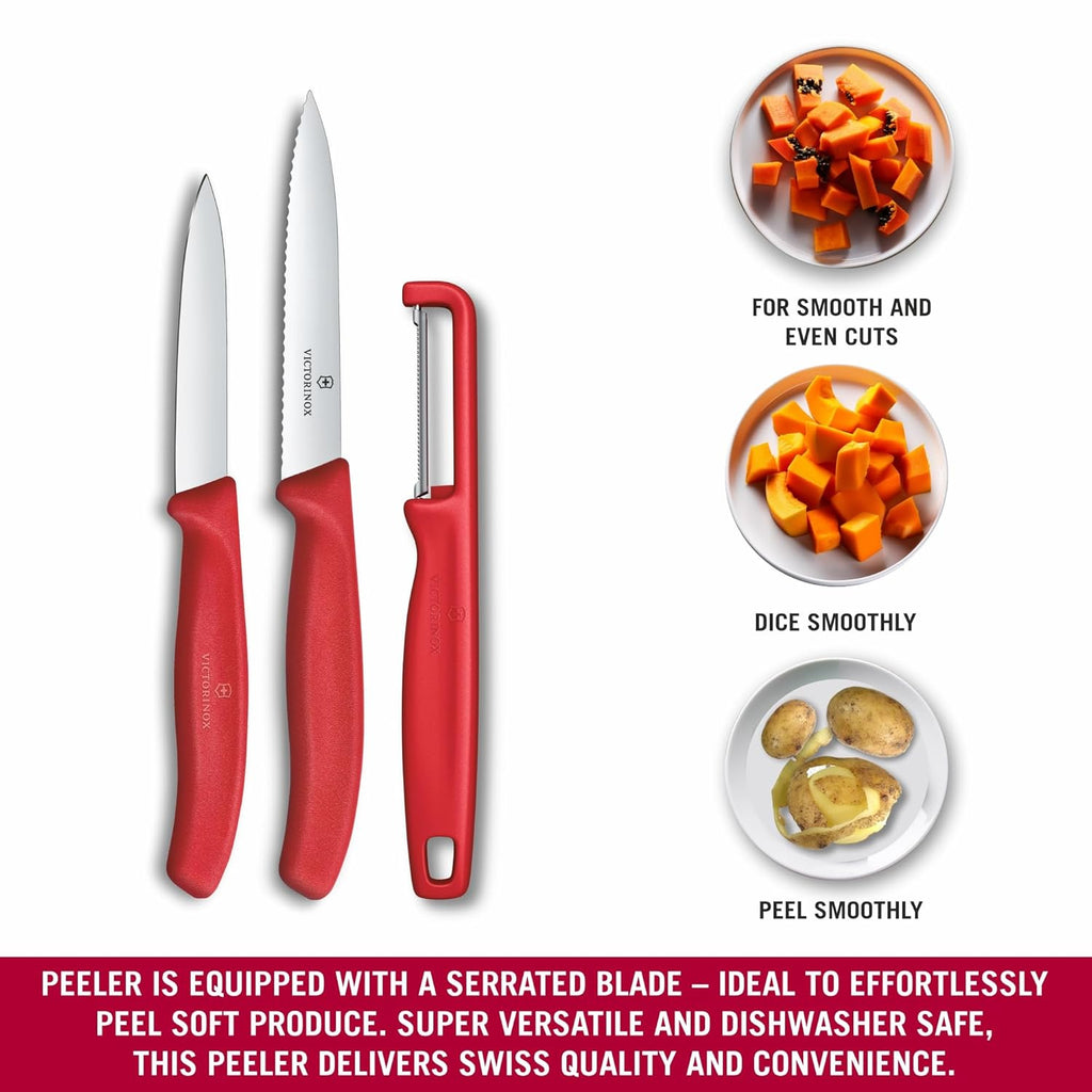 Victorinox Swiss Classic Paring Knife Set With I Peeler 3 Pcs (Red)