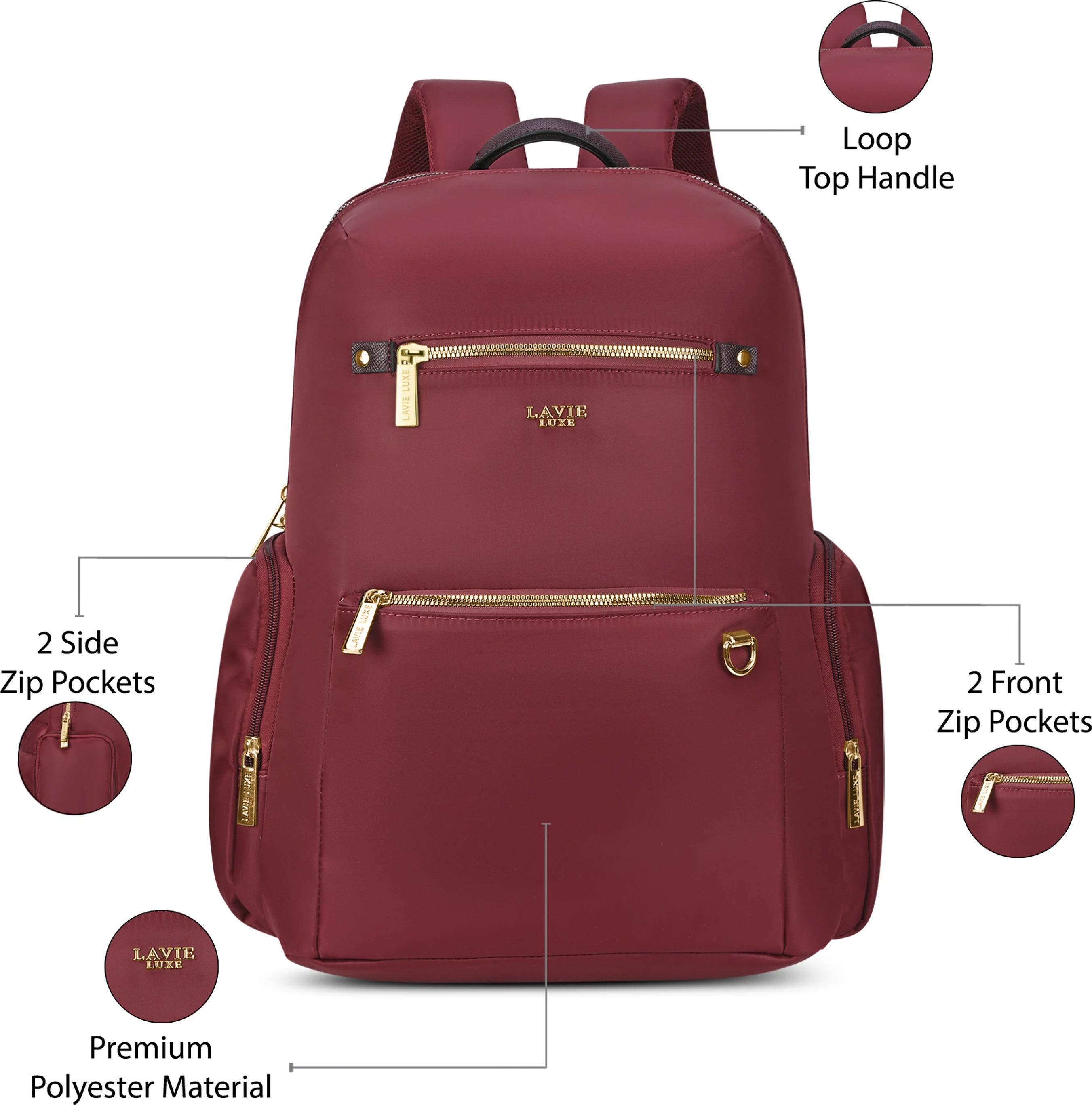 Lavie Luxe Zenia Laptop Bag Pack (Maroon)