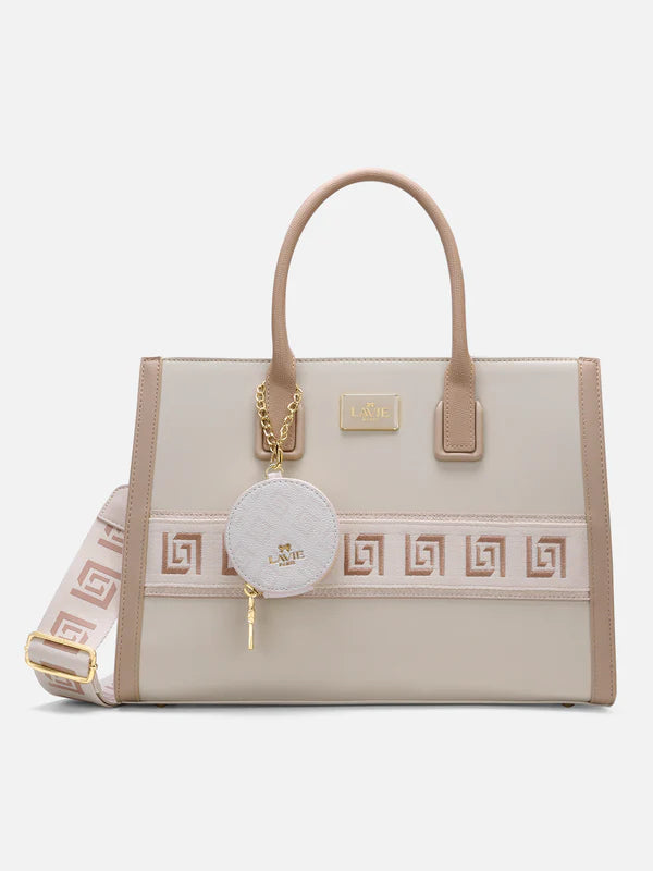 Lavie Paris Jade Large Monogram Satchel (Beige)