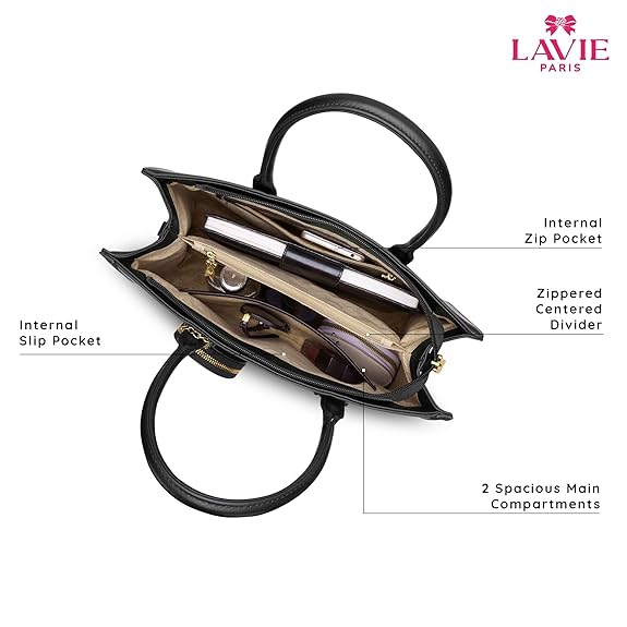 Lavie Paris Jade Large Monogram Satchel (Black)