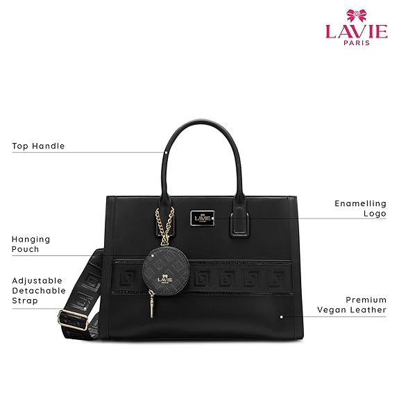 Lavie Paris Jade Large Monogram Satchel (Black)