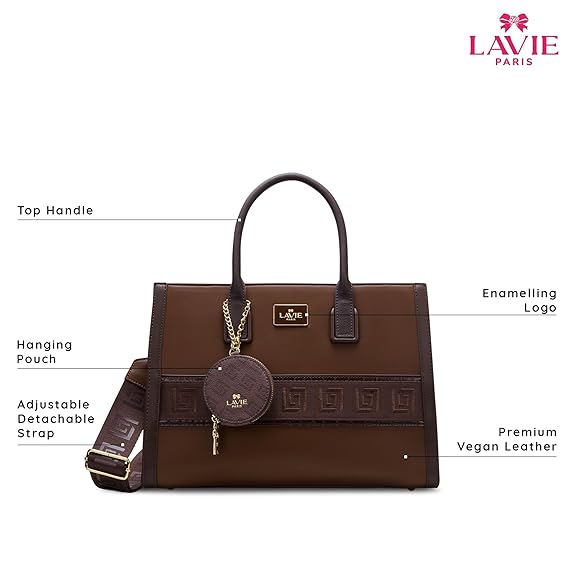 Lavie Paris Jade Large Monogram Satchel (Brown)