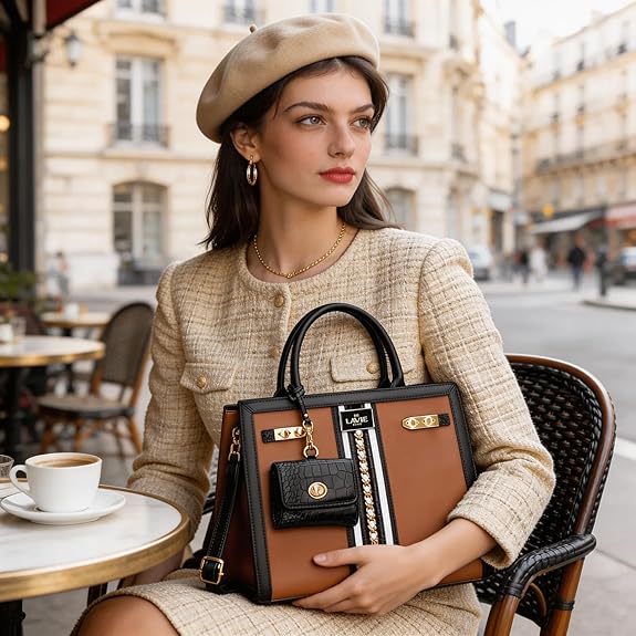 Lavie Paris Louvre Large Chain Satchel (Beige & Black)