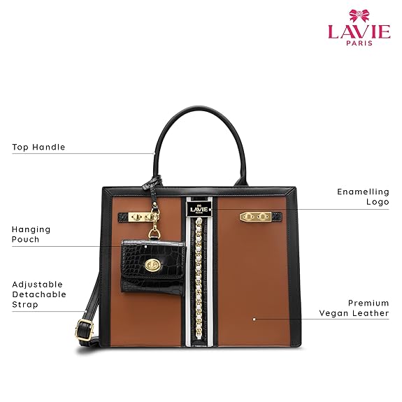 Lavie Paris Louvre Large Chain Satchel (Beige & Black)