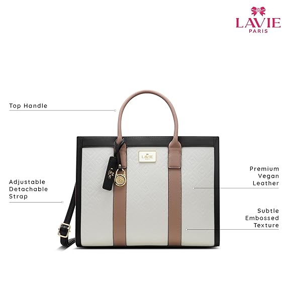 Lavie Paris Eloise Large Box Satchel (Beige & Black)