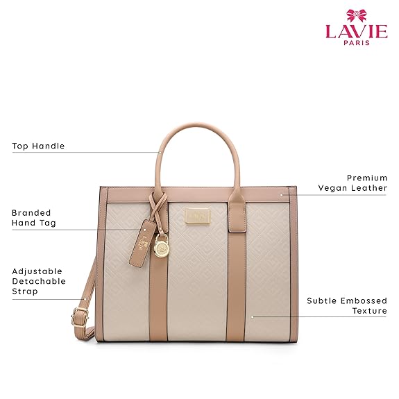 Lavie Paris Eloise Large Box Satchel (Beige & Tan)