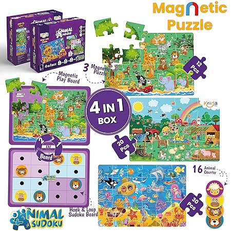Krida Animal Paradise 4 in 1 Magnetic Puzzle and Sudoku - 62 Pieces